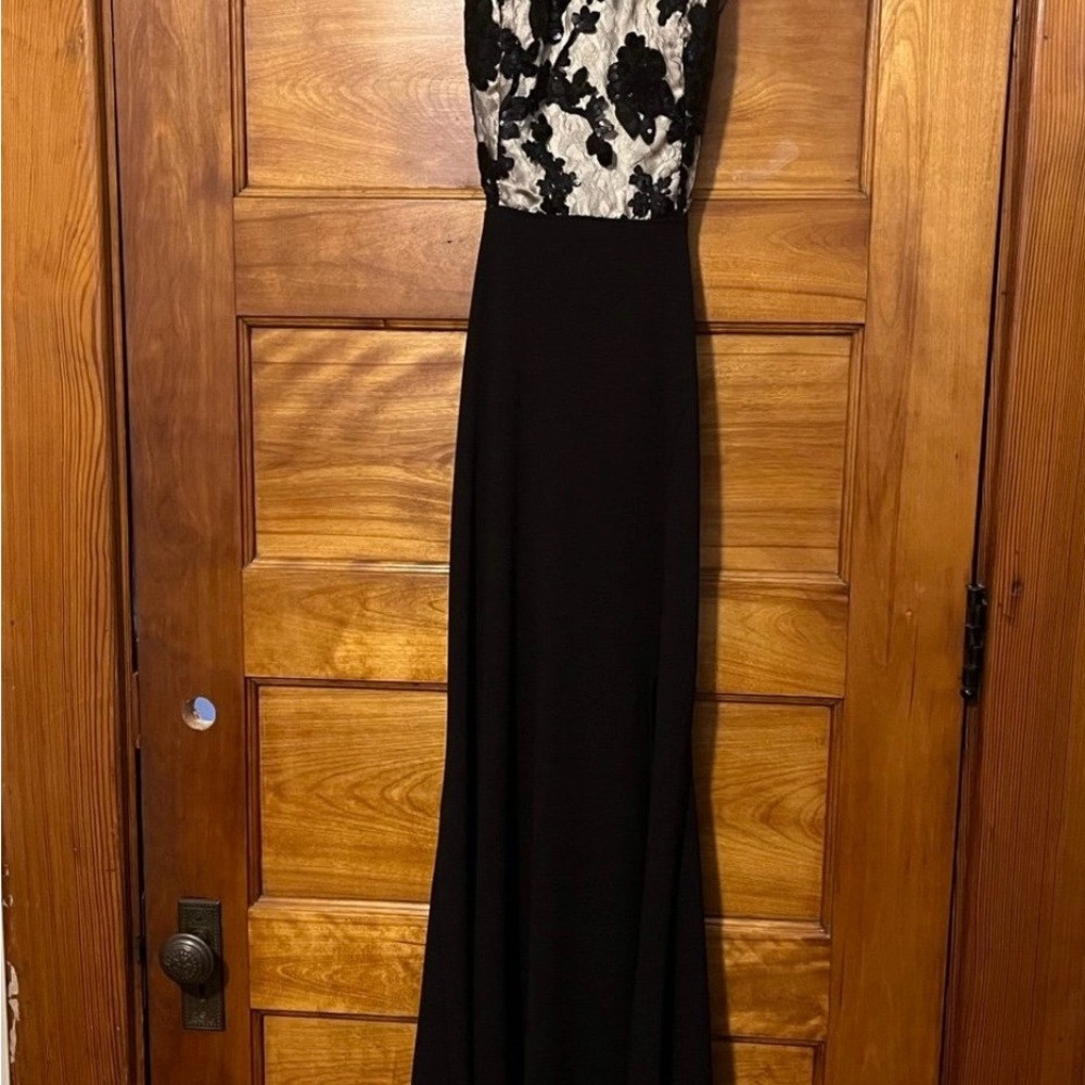 Sequin Hearts Black and Cream Sequin Top Gown